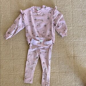 Miles the label Pink Ruffle Shoulder Set with Deer Print 3T